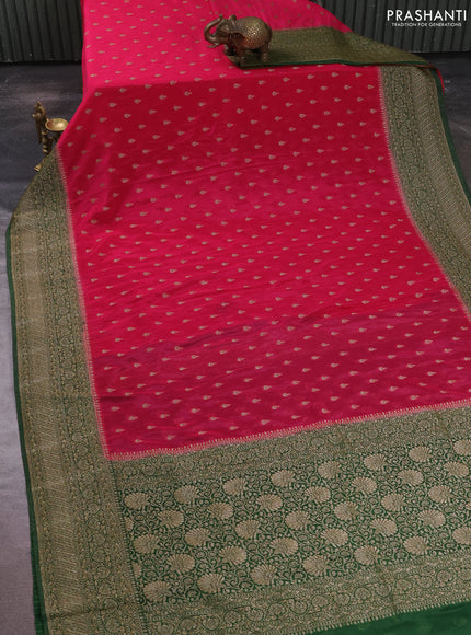 Banarasi semi crepe saree candy pink and green with allover thread & zari woven buttas and woven border