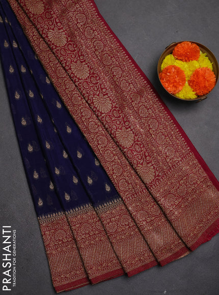 Banarasi semi crepe saree navy blue and wine shade with allover thread & zari woven buttas and woven border