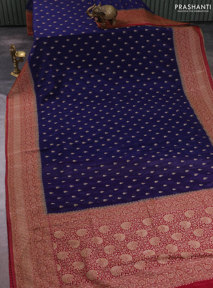 Banarasi semi crepe saree navy blue and wine shade with allover thread & zari woven buttas and woven border