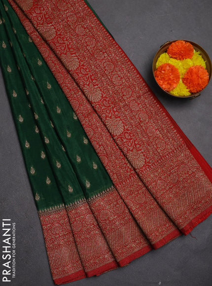 Banarasi semi crepe saree green and maroon with allover thread & zari woven buttas and woven border