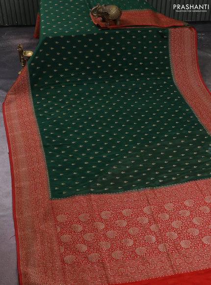 Banarasi semi crepe saree green and maroon with allover thread & zari woven buttas and woven border