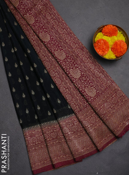 Banarasi semi crepe saree black and purple with allover thread & zari woven buttas and woven border