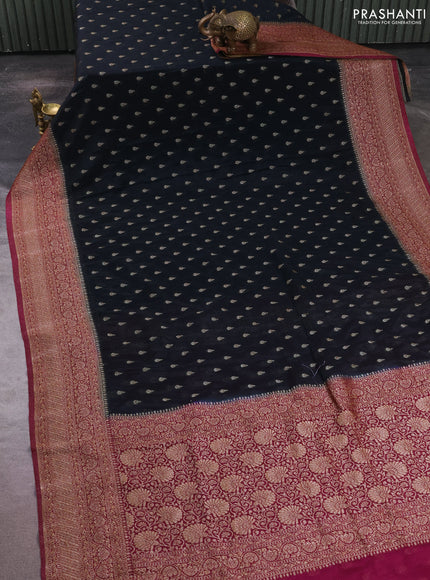 Banarasi semi crepe saree black and purple with allover thread & zari woven buttas and woven border