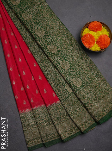 Banarasi semi crepe saree pink and green with allover thread & zari woven buttas and woven border