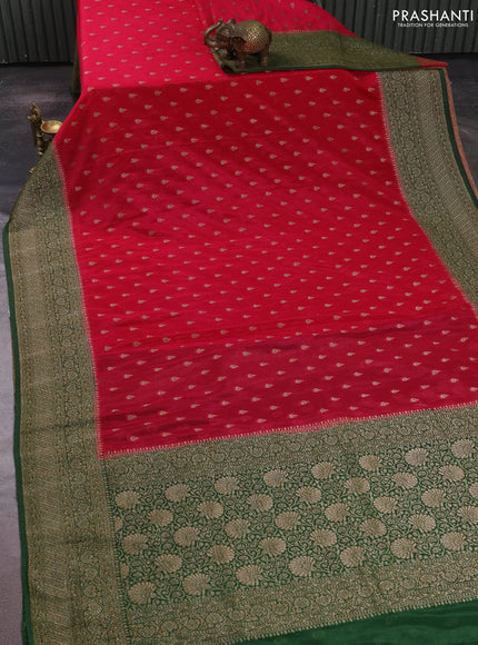 Banarasi semi crepe saree pink and green with allover thread & zari woven buttas and woven border