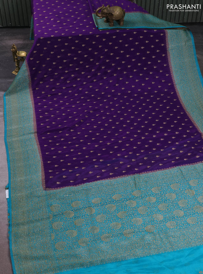 Banarasi semi crepe saree violet and teal green with allover thread & zari woven buttas and woven border