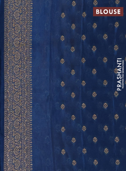 Banarasi semi crepe saree mango yellow and peacock blue with allover thread & zari woven buttas and woven border