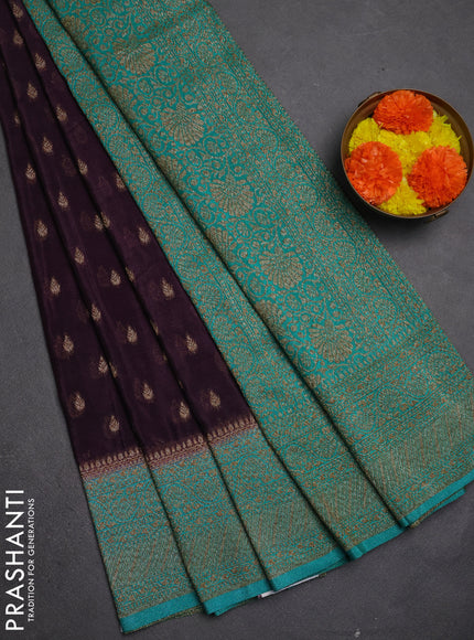 Banarasi semi crepe saree wine shade and teal green with allover thread & zari woven buttas and woven border