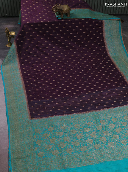Banarasi semi crepe saree wine shade and teal green with allover thread & zari woven buttas and woven border