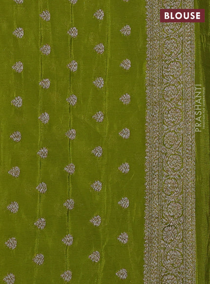 Banarasi semi crepe saree deep wine and mehendi green with allover thread & zari woven buttas and woven border
