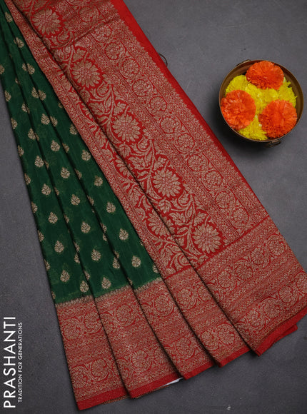 Banarasi semi crepe saree green and red with allover thread & zari woven buttas and woven border
