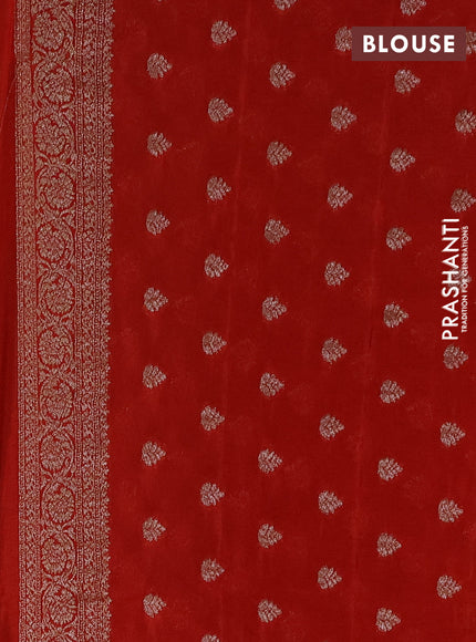 Banarasi semi crepe saree green and red with allover thread & zari woven buttas and woven border