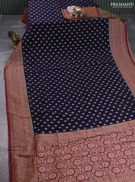 Banarasi semi crepe saree navy blue and deep wine with allover thread & zari woven buttas and woven border