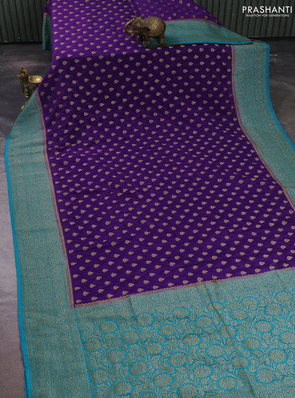 Banarasi semi crepe saree violet and teal green with allover thread & zari woven buttas and woven border