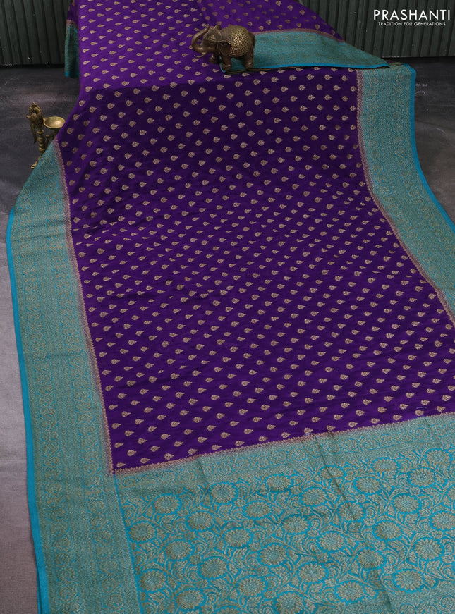 Banarasi semi crepe saree violet and teal green with allover thread & zari woven buttas and woven border