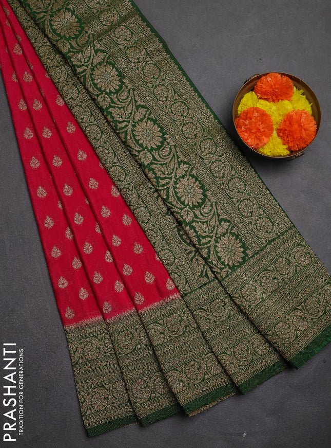 Banarasi semi crepe saree pink and green with allover thread & zari woven buttas and woven border