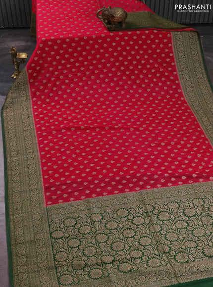 Banarasi semi crepe saree pink and green with allover thread & zari woven buttas and woven border