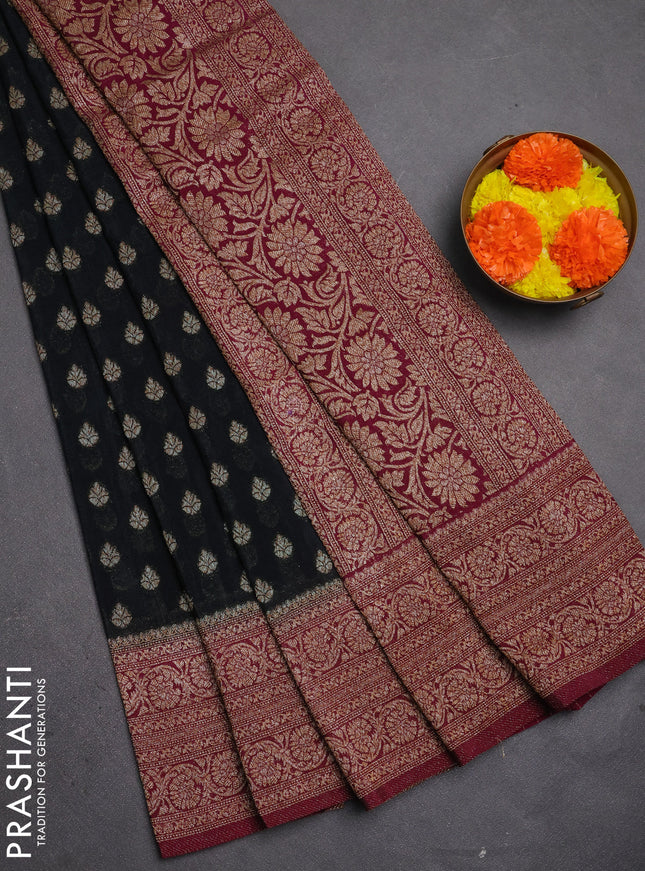 Banarasi semi crepe saree black and wine shade with allover thread & zari woven buttas and woven border