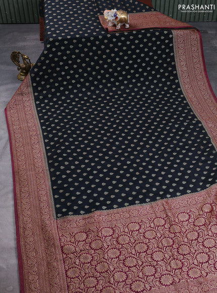 Banarasi semi crepe saree black and wine shade with allover thread & zari woven buttas and woven border
