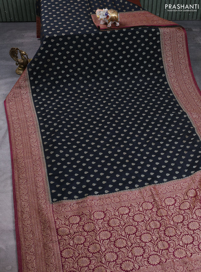 Banarasi semi crepe saree black and wine shade with allover thread & zari woven buttas and woven border
