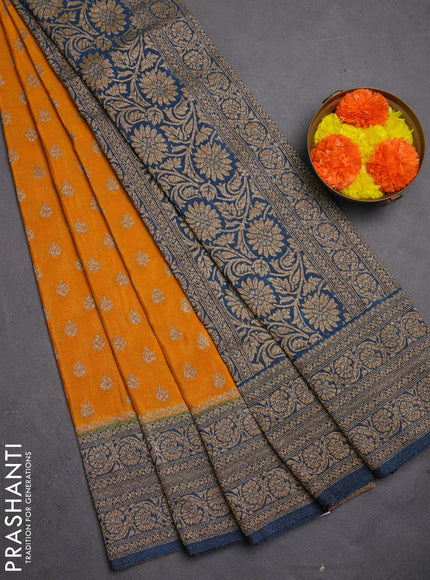 Banarasi semi crepe saree mustard yellow and peacock blue with allover thread & zari woven buttas and woven border