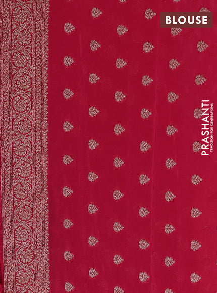 Banarasi semi crepe saree peacock blue and red with allover thread & zari woven buttas and woven border