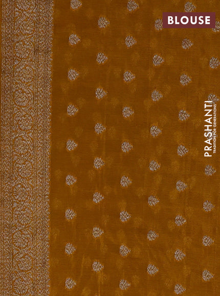 Banarasi semi crepe saree purple and mustard yellow with allover thread & zari woven buttas and woven border