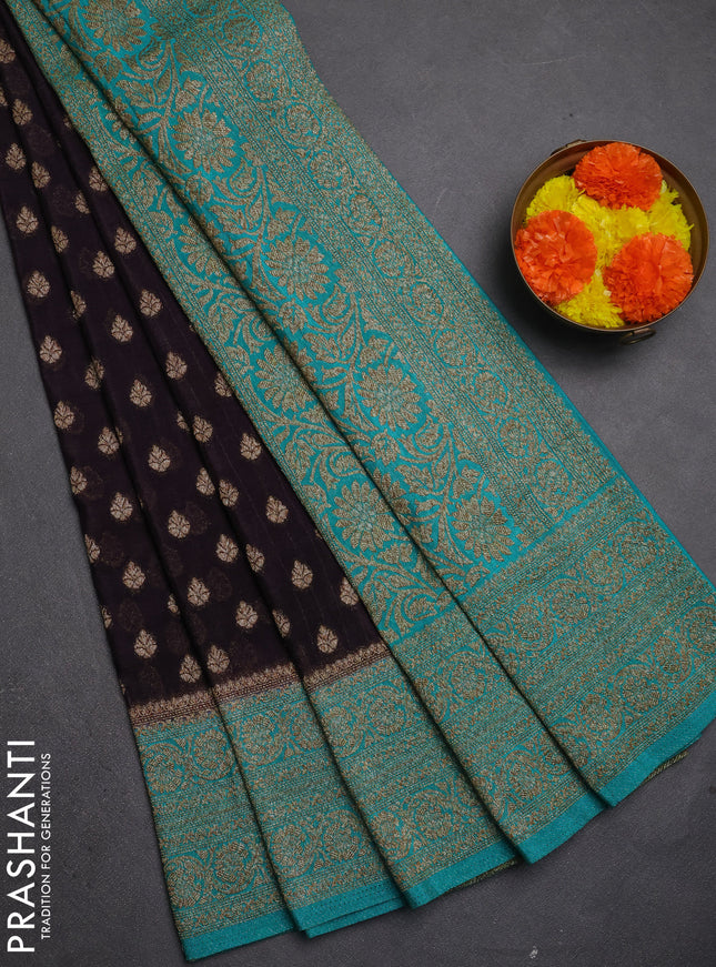 Banarasi semi crepe saree jamun shade and teal green with allover thread & zari woven buttas and woven border