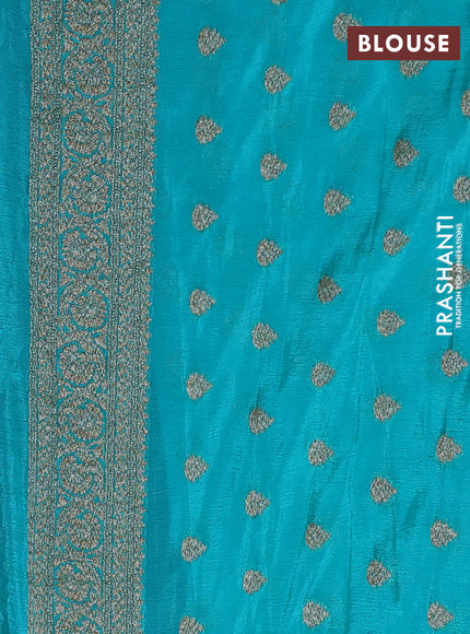 Banarasi semi crepe saree jamun shade and teal green with allover thread & zari woven buttas and woven border