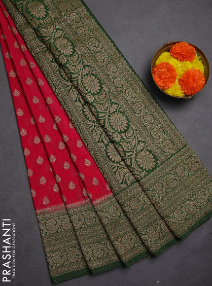 Banarasi semi crepe saree pink and green with allover thread & zari woven buttas and woven border
