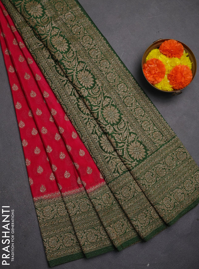 Banarasi semi crepe saree pink and green with allover thread & zari woven buttas and woven border
