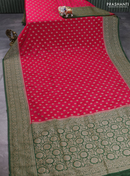 Banarasi semi crepe saree pink and green with allover thread & zari woven buttas and woven border