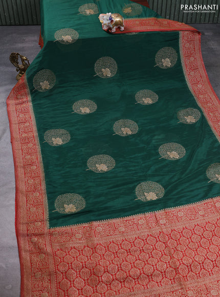 Banarasi semi crepe saree bottle green and rustic orange with thread & zari woven buttas and woven border