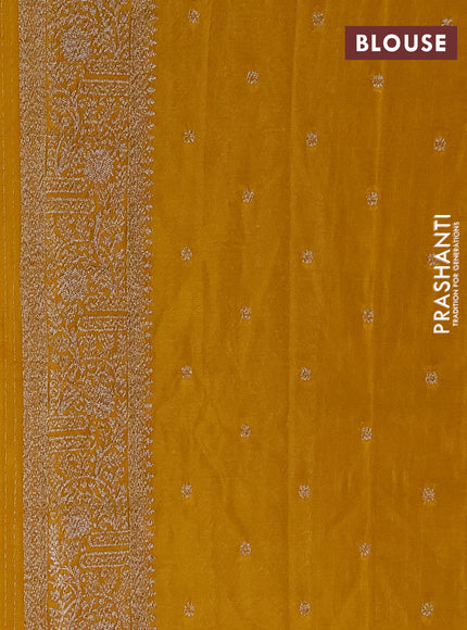 Banarasi semi crepe saree purple and mustard yellow with thread & zari woven buttas and woven border
