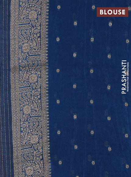 Banarasi semi crepe saree mango yellow and peacock blue with thread & zari woven buttas and woven border