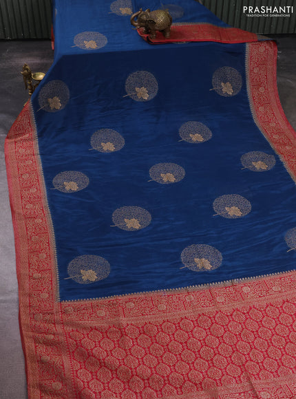Banarasi semi crepe saree peacock blue and maroon with thread & zari woven buttas and woven border