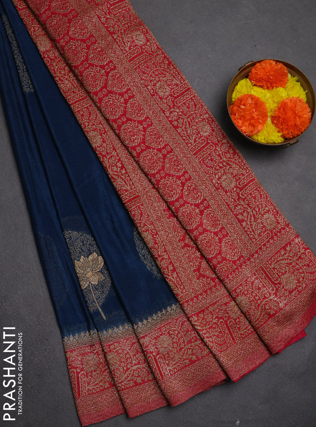 Banarasi semi crepe saree peacock blue and pink with thread & zari woven buttas and woven border