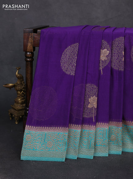 Banarasi semi crepe saree violet and teal green with thread & zari woven buttas and woven border