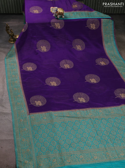 Banarasi semi crepe saree violet and teal green with thread & zari woven buttas and woven border