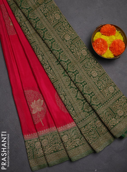 Banarasi semi crepe saree pink and green with thread & zari woven buttas and woven border