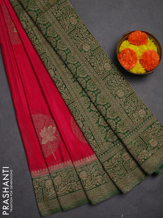 Banarasi semi crepe saree pink and green with thread & zari woven buttas and woven border