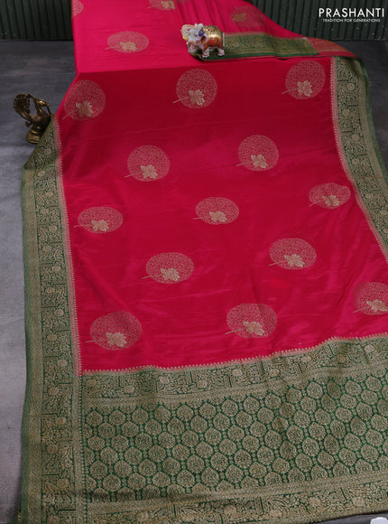 Banarasi semi crepe saree pink and green with thread & zari woven buttas and woven border