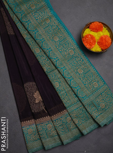 Banarasi semi crepe saree jamun shade and teal green with thread & zari woven buttas and woven border