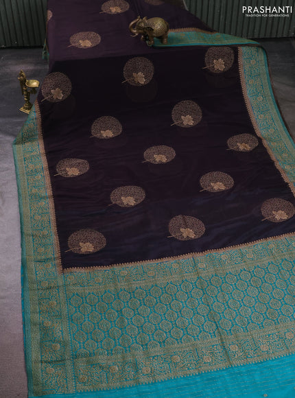 Banarasi semi crepe saree jamun shade and teal green with thread & zari woven buttas and woven border