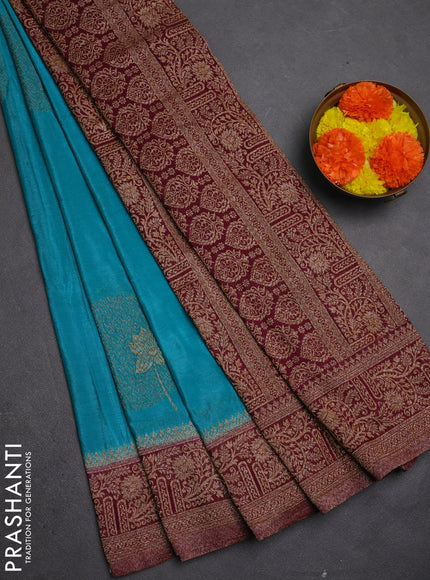Banarasi semi crepe saree teal green and wine shade with thread & zari woven buttas and woven border