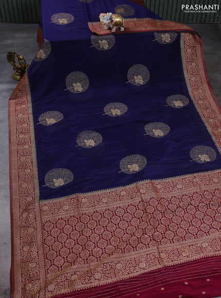 Banarasi semi crepe saree dark blue and wine shade with thread & zari woven buttas and woven border