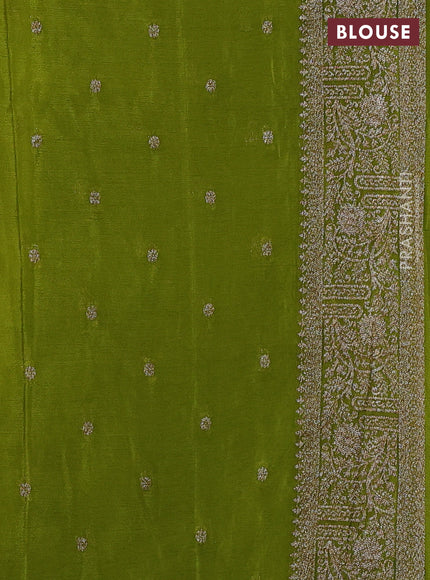 Banarasi semi crepe saree wine shade and mehendi green with thread & zari woven buttas and woven border