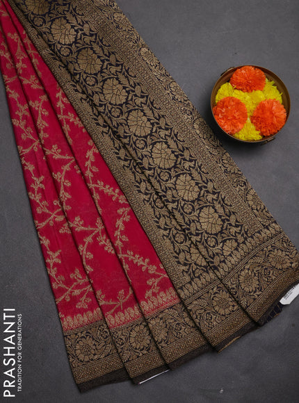 Banarasi semi crepe saree pink and navy blue with allover thread & zari weaves and woven border
