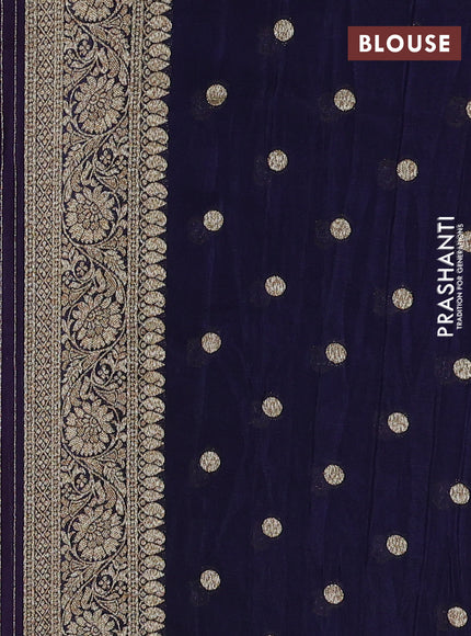 Banarasi semi crepe saree pink and navy blue with allover thread & zari weaves and woven border