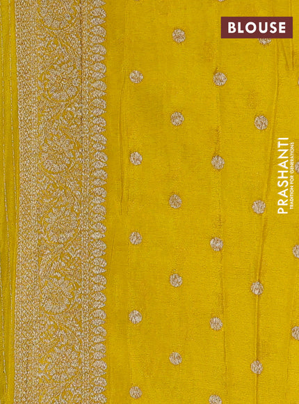 Banarasi semi crepe saree bottle green and mustard yellow with allover thread & zari weaves and woven border